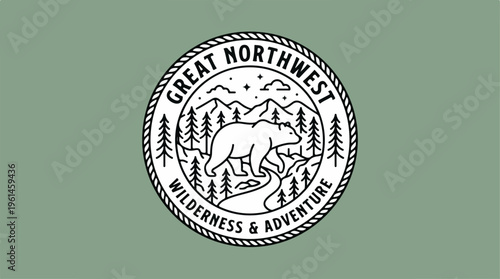 Great Northwest Wilderness Adventure Logo Featuring Bear and Trees.