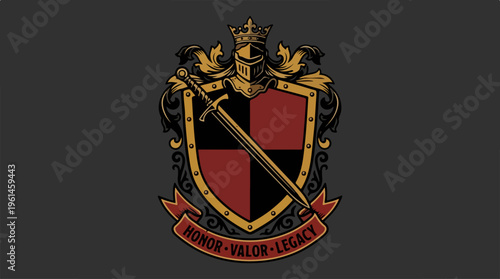 Heraldic Crest with Sword and Crown Depicting Honor and Legacy.