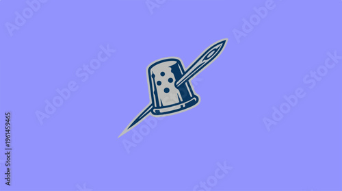 Needle and Thimble - A Classic Sewing Tool Illustration.