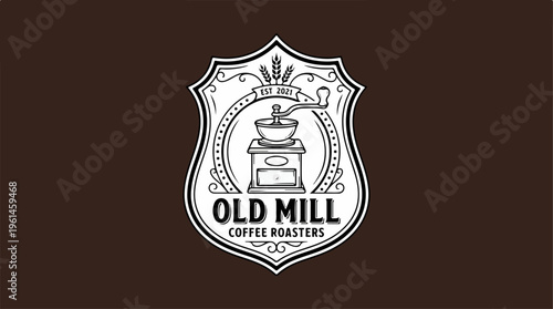 Old Mill Coffee Roasters Logo - Vintage Shield Design.