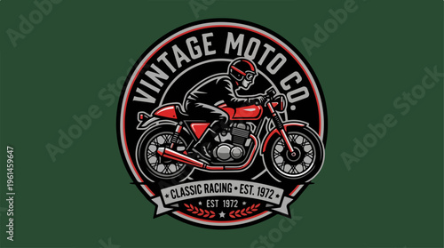 Vintage Moto Co. Classic Racing Motorcycle Logo Design.