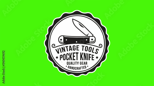 Vintage Tools Pocket Knife Quality Gear Handcrafted Logo Design.
