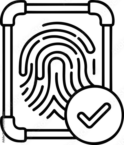Biometric fingerprint scanner and identity verification success icon