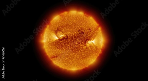 The sun emits intense solar flares and prominences in a spectacular astronomical event.