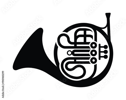 A clean, elegant black French horn silhouette, ideal for music-related designs, logos, educational materials, or a sophisticated graphic element in any project.