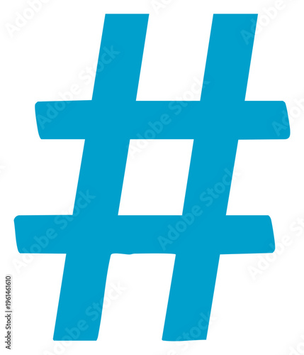 Vibrant Blue Hashtag Symbol on White Background for Social Media.