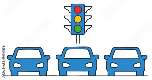 Traffic Light and Cars Illustration Road Safety and Transportation Concept.
