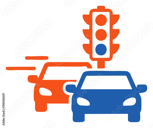 Traffic light with cars indicating traffic rules and safety.