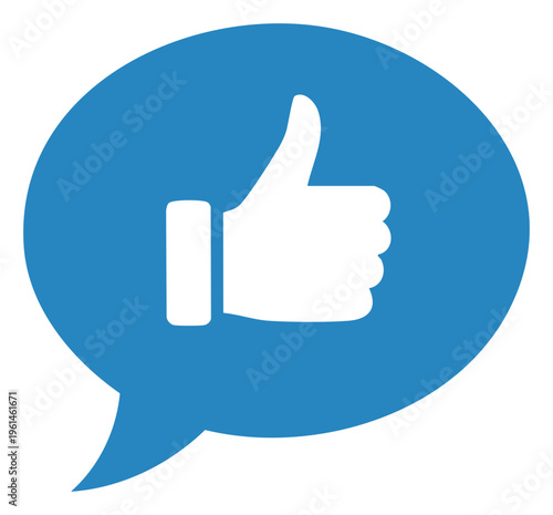 Thumbs Up Icon in Blue Speech Bubble Positive Feedback Symbol.
