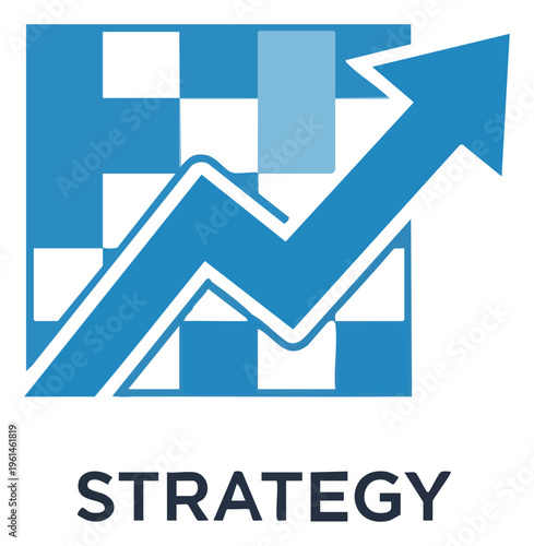 Strategic Growth Upward Arrow on Checkered Board Representing Business Strategy.