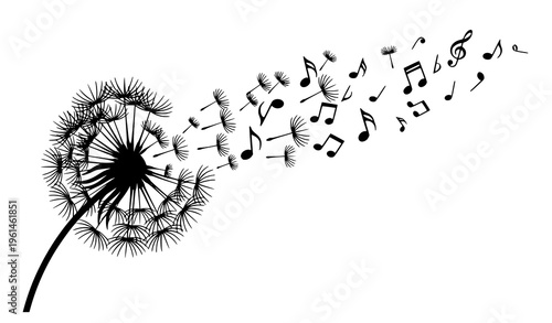 Dandelion music notes silhouette vector nature sound harmony illustration