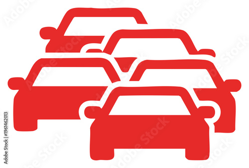 Red Icon Depicting Heavy Traffic Congestion with Multiple Cars.