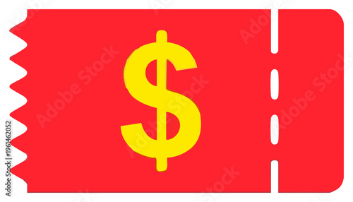 Red Coupon with Yellow Dollar Sign Savings and Discounts Illustration.