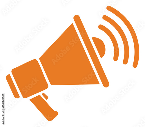 Orange Megaphone Icon with Sound Waves for Announcements and Communication.