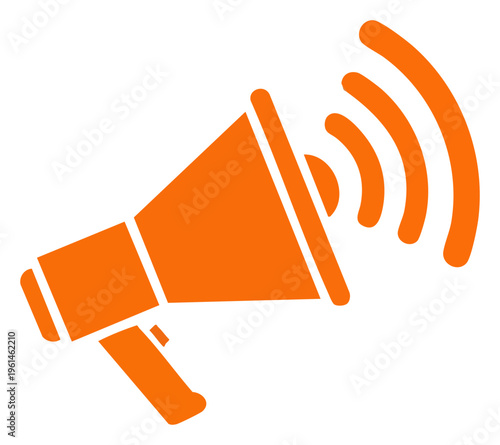 Orange Megaphone Icon Announcing with Sound Waves for Promotion and Communication.