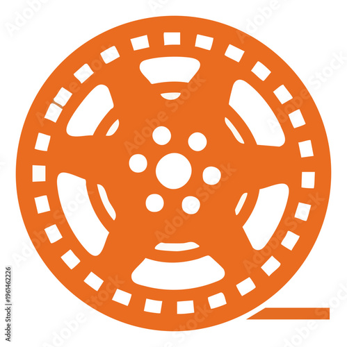 Orange Film Reel Icon with Circular Perforations and Central Hub.