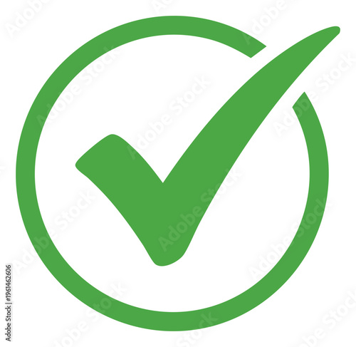 Green Check Mark Symbol in Circle Approval and Validation Icon.