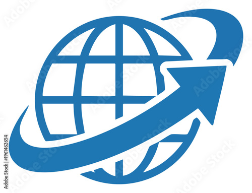 Global Reach Arrow Encircling the Earth Symbolizing Worldwide Connection.