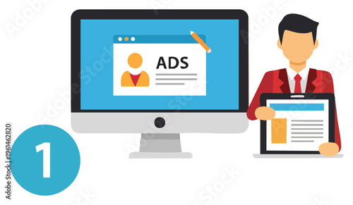 Digital Advertising Campaign Design and Management on Computer and Tablet.