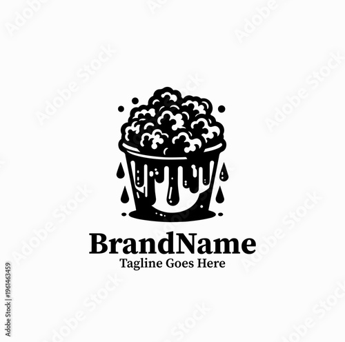 Korean Fried Chicken Bucket Silhouette with Dripping Sauce Fast Food Logo