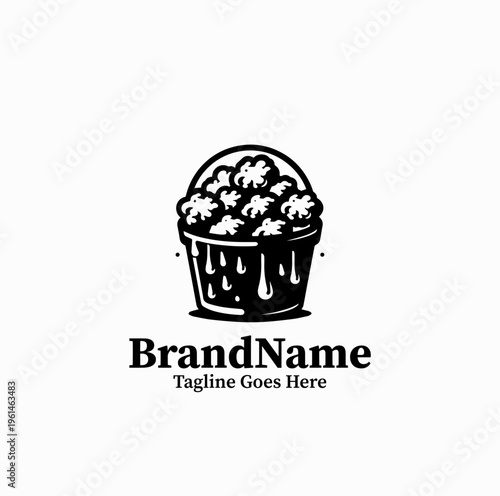 Korean Fried Chicken Bucket Silhouette with Dripping Sauce Fast Food Logo