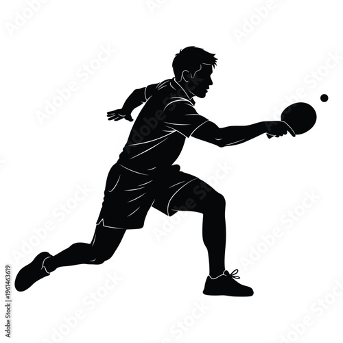 Table Tennis Player Silhouette Playing Ping Pong Isolated Vector Illustration