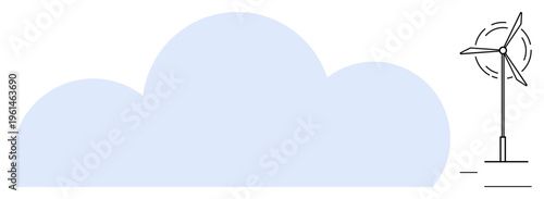 Renewable energy, clean energy, sustainability, environment, green energy problems, eco-friendly living. Minimalist wind turbine and cloud symbol. Renewable and clean energy