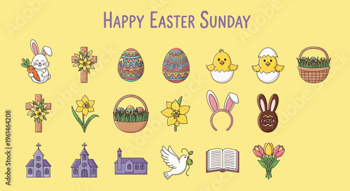 Happy Easter Sunday icons and graphics for greeting cards and designs