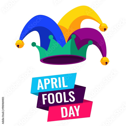 Colorful Jester Hat Icon for April Fools Day Celebration Isolated on White Background