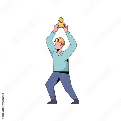 Miner holding up a gold nugget.