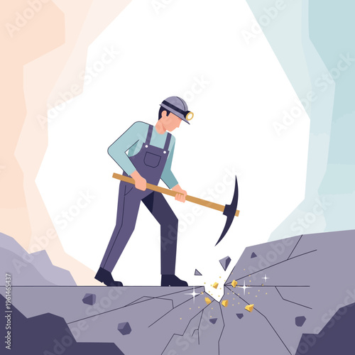 Miner working hard in a mine.