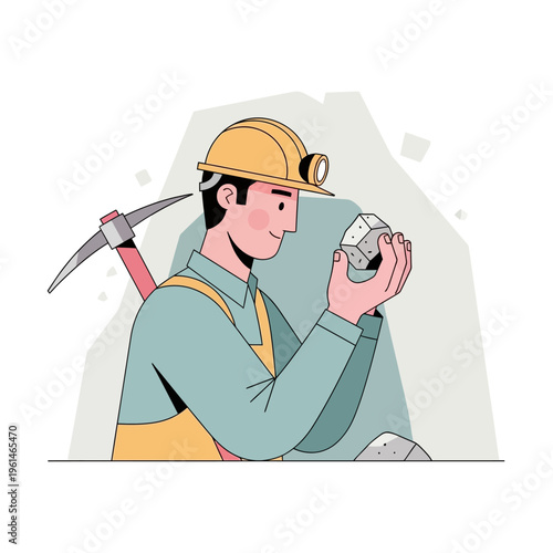 Miner examining a precious stone.