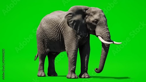 Majestic African elephant on a vibrant green screen background, perfect for creative projects and visual storytelling