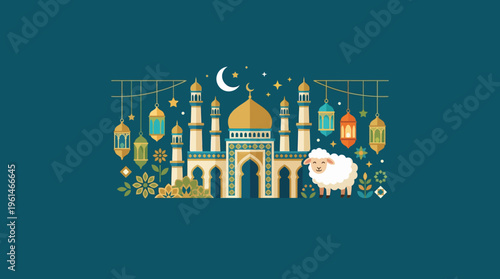 Eid Al Adha Mosque Illustration Design.