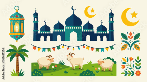 Sheep standing on green grass field.Eid Adha