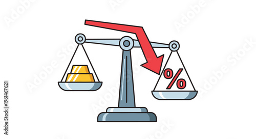 Gold Bars and Interest Rate Percentage on Scales Illustration