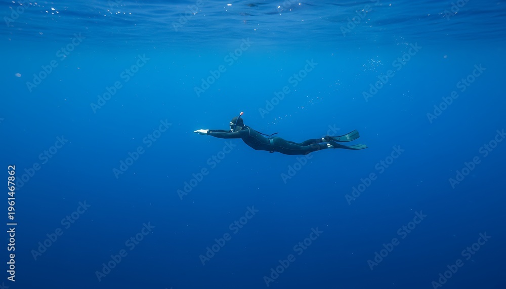 Fototapeta premium A person snorkeling in the clear blue ocean water with a serene underwater view