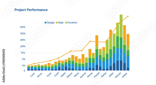 Colorful bar graph with trend line.