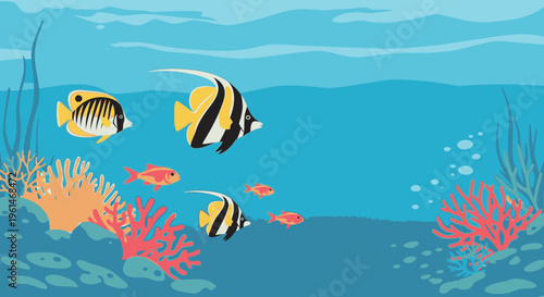 Colorful fish swimming in ocean water.