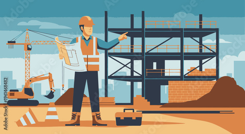 Construction worker with building plans.