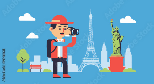 Man with red hat and backpack.