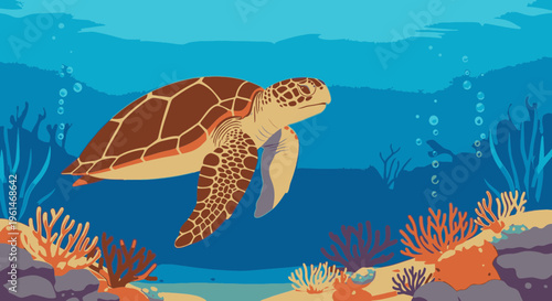 Sea turtle swimming in ocean water.