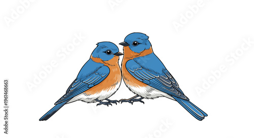 Two Blue Birds Facing Each Other.