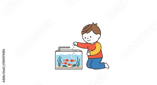 Boy looking at fish tank aquarium.