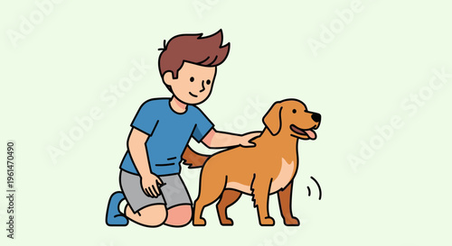 Boy petting a brown dog 1.