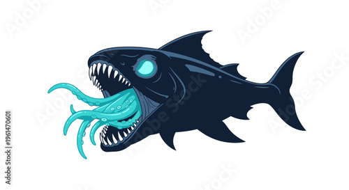 Dark fish eating blue squid.