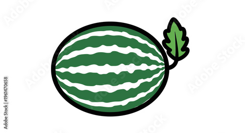 Green striped watermelon fruit illustration.