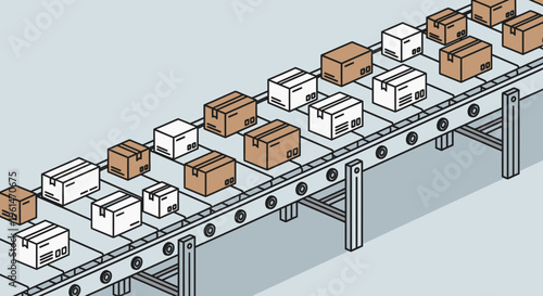 Industrial conveyor belt with boxes 1.