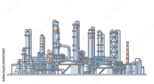 Industrial factory complex with towers.