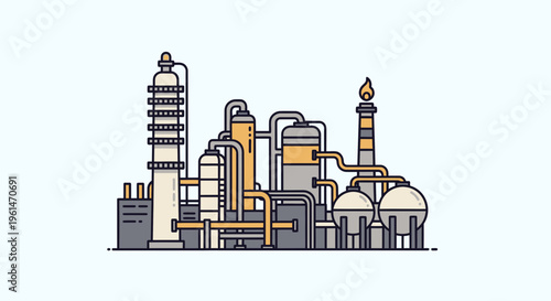 Industrial factory with smokestack and buildings.